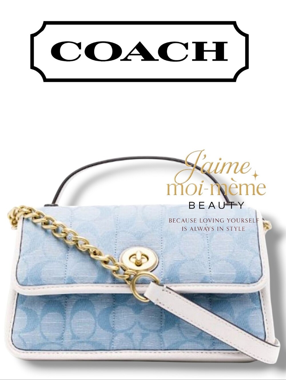 Coach RETAIL Acid Wash Pale Blue Denim Quilted Top Handle Bag- Light Chambray